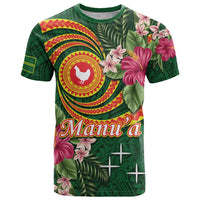 Personalised Manuʻa Islands T Shirt Polynesian Art Tattoo Style and Tropical Plants LT03 Green - Polynesian Pride