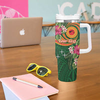 Personalised Manuʻa Tumbler With Handle Polynesian Art Tattoo Style and Tropical Plants LT03 - Polynesian Pride