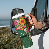 Personalised Manuʻa Tumbler With Handle Polynesian Art Tattoo Style and Tropical Plants LT03 - Polynesian Pride