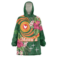 Personalised Manuʻa Islands Wearable Blanket Hoodie Polynesian Art Tattoo Style and Tropical Plants LT03 One Size Green - Polynesian Pride