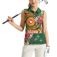 Manuʻa Islands Women Sleeveless Polo Shirt Polynesian Art Tattoo Style and Tropical Plants