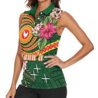 Manuʻa Islands Women Sleeveless Polo Shirt Polynesian Art Tattoo Style and Tropical Plants