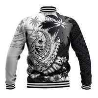 Hafa Adai Guam Baseball Jacket Polynesian Palm Tree Tattoo Hibiscus and Plumeria Art
