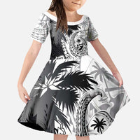 Hafa Adai Guam Family Matching Off Shoulder Maxi Dress and Hawaiian Shirt Polynesian Palm Tree Tattoo Hibiscus and Plumeria Art
