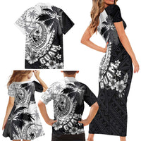 Hafa Adai Guam Family Matching Short Sleeve Bodycon Dress and Hawaiian Shirt Polynesian Palm Tree Tattoo Hibiscus and Plumeria Art