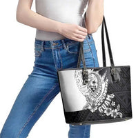 Hafa Adai Guam Leather Tote Bag Polynesian Palm Tree Tattoo Hibiscus and Plumeria Art