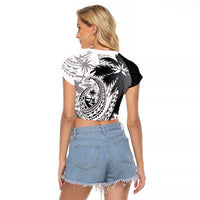 Hafa Adai Guam Raglan Cropped T Shirt Polynesian Palm Tree Tattoo Hibiscus and Plumeria Art
