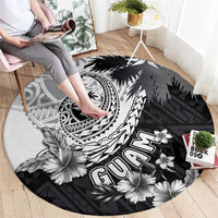 Hafa Adai Guam Round Carpet Polynesian Palm Tree Tattoo Hibiscus and Plumeria Art