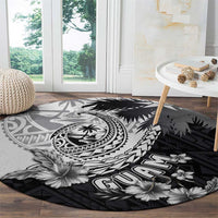 Hafa Adai Guam Round Carpet Polynesian Palm Tree Tattoo Hibiscus and Plumeria Art