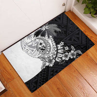 Hafa Adai Guam Rubber Doormat Polynesian Palm Tree Tattoo Hibiscus and Plumeria Art