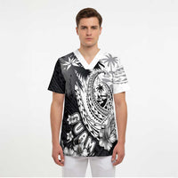 Hafa Adai Guam Scrub Top Polynesian Palm Tree Tattoo Hibiscus and Plumeria Art LT03 - Polynesian Pride