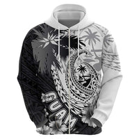 Hafa Adai Guam Zip Hoodie Polynesian Palm Tree Tattoo Hibiscus and Plumeria Art