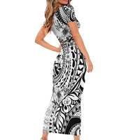 Guam-Land of the Chamorro Family Matching Short Sleeve Bodycon Dress and Hawaiian Shirt Polynesian Tattoo Style Hibiscus and Plumeria Art