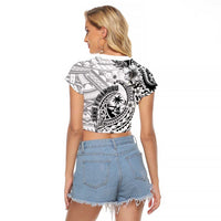 Guam-Land of the Chamorro Raglan Cropped T Shirt Polynesian Tattoo Style Hibiscus and Plumeria Art