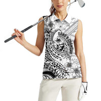 Guam-Land of the Chamorro Women Sleeveless Polo Shirt Polynesian Tattoo Style Hibiscus and Plumeria Art