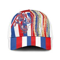 Hawaiian Sea Animals Baseball Net Cap with Lei and Flag Style LT03 One Size White Multicolor - Polynesian Pride