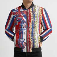 Hawaiian Sea Animals Bomber Puffer Jacket with Lei and Flag Style LT03 - Polynesian Pride