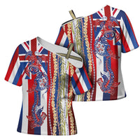 Hawaiian Sea Animals Cross Shoulder Shirt with Lei and Flag Style LT03 - Polynesian Pride