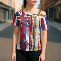 Hawaiian Sea Animals Cross Shoulder Shirt with Lei and Flag Style LT03 - Polynesian Pride