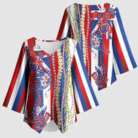 Hawaiian Sea Animals Kimono Sleeve Blouse with Lei and Flag Style LT03 - Polynesian Pride