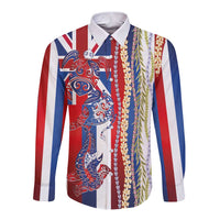 Hawaiian Sea Animals Long Sleeve Button Shirt with Lei and Flag Style LT03 Unisex Multicolor - Polynesian Pride