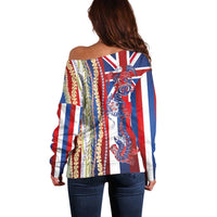 Hawaiian Sea Animals Off Shoulder Sweater with Lei and Flag Style LT03 - Polynesian Pride