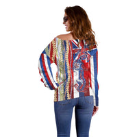 Hawaiian Sea Animals Off Shoulder Sweater with Lei and Flag Style LT03 - Polynesian Pride
