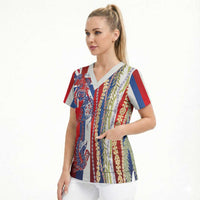 Hawaiian Sea Animals Scrub Top with Lei and Flag Style LT03 - Polynesian Pride