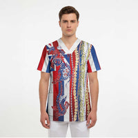 Hawaiian Sea Animals Scrub Top with Lei and Flag Style LT03 - Polynesian Pride