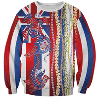 Hawaiian Sea Animals Sweatshirt with Lei and Flag Style LT03 Unisex Multicolor - Polynesian Pride