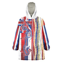 Hawaiian Sea Animals Wearable Blanket Hoodie with Lei and Flag Style LT03 One Size Multicolor - Polynesian Pride