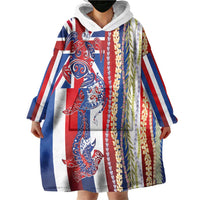 Hawaiian Sea Animals Wearable Blanket Hoodie with Lei and Flag Style LT03 - Polynesian Pride