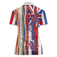 Hawaiian Sea Animals Women Polo Shirt with Lei and Flag Style LT03 - Polynesian Pride