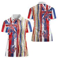 Hawaiian Sea Animals Women Polo Shirt with Lei and Flag Style LT03 - Polynesian Pride