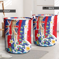 Hawaiian Sea Turtles and Plumeria Laundry Basket with Lei and Flag Grunge Style LT03 - Polynesian Pride