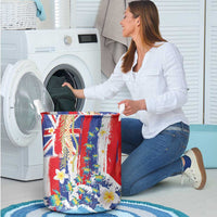 Hawaiian Sea Turtles and Plumeria Laundry Basket with Lei and Flag Grunge Style LT03 - Polynesian Pride