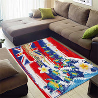 Hawaiian Sea Turtles and Plumeria Area Rug with Lei and Flag Grunge Style
