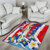 Hawaiian Sea Turtles and Plumeria Area Rug with Lei and Flag Grunge Style
