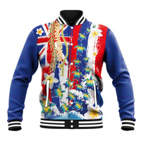 Hawaiian Sea Turtles and Plumeria Baseball Jacket with Lei and Flag Grunge Style LT03 Unisex Multicolor - Polynesian Pride