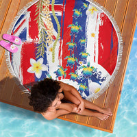 Hawaiian Sea Turtles and Plumeria Beach Blanket with Lei and Flag Grunge Style LT03 - Polynesian Pride