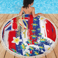 Hawaiian Sea Turtles and Plumeria Beach Blanket with Lei and Flag Grunge Style LT03 - Polynesian Pride