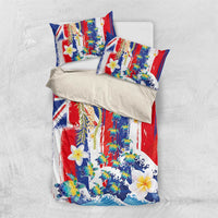Hawaiian Sea Turtles and Plumeria Bedding Set with Lei and Flag Grunge Style LT03 US Twin 172cm x 218cm Multicolor - Polynesian Pride