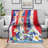 Hawaiian Sea Turtles and Plumeria Blanket with Lei and Flag Grunge Style
