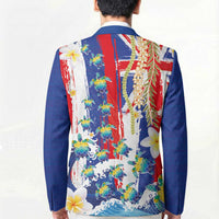 Hawaiian Sea Turtles and Plumeria Blazer with Lei and Flag Grunge Style LT03 - Polynesian Pride