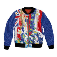 Hawaiian Sea Turtles and Plumeria Bomber Jacket with Lei and Flag Grunge Style LT03 Unisex Multicolor - Polynesian Pride