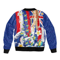Hawaiian Sea Turtles and Plumeria Bomber Jacket with Lei and Flag Grunge Style LT03 - Polynesian Pride