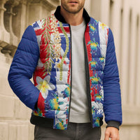 Hawaiian Sea Turtles and Plumeria Bomber Puffer Jacket with Lei and Flag Grunge Style LT03 - Polynesian Pride