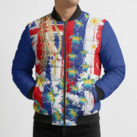 Hawaiian Sea Turtles and Plumeria Bomber Puffer Jacket with Lei and Flag Grunge Style LT03 - Polynesian Pride