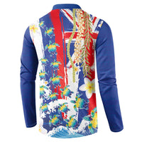Hawaiian Sea Turtles and Plumeria Button Sweatshirt with Lei and Flag Grunge Style LT03 - Polynesian Pride