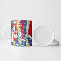 Hawaiian Sea Turtles and Plumeria Ceramic Mug with Lei and Flag Grunge Style LT03 - Polynesian Pride